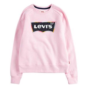 levi's girls' crewneck sweatshirt, rose/confetti, l