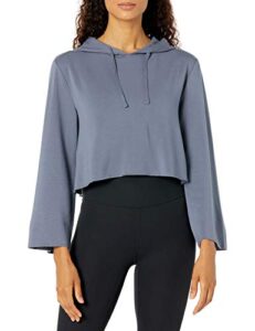 core 10 women's cloud soft fleece cropped length bell sleeve yoga hoodie sweatshirt, light denim blue, medium