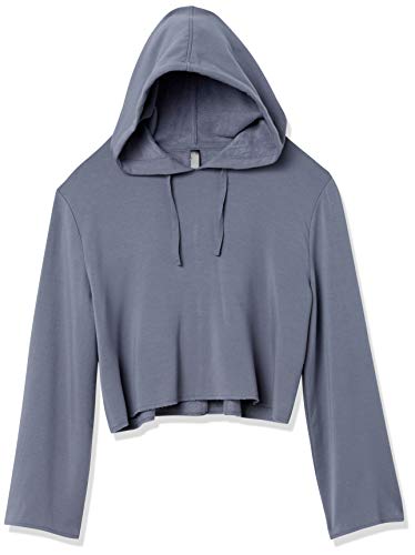 Core 10 Women's Cloud Soft Fleece Cropped Length Bell Sleeve Yoga Hoodie Sweatshirt, Light Denim Blue, Medium