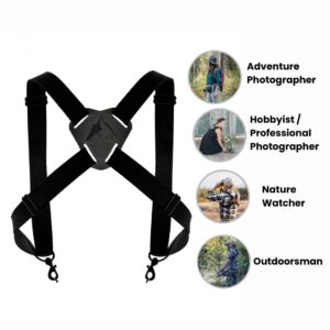 Nyack Exchange Stance Camera Strap- An Ergonomically Correct Extra Wide, Adjustable Camera Harness made for DSLR, Point and Shoot, Mirrorless Cameras and Binoculars, Made in the USA (Raven)