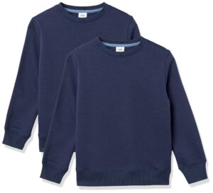 amazon essentials boys' fleece crew-neck sweatshirts, red, buffalo plaid, medium