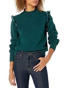 goodthreads women's heritage fleece long sleeve ruffle shoulder sweatshirt, emerald green, x-large
