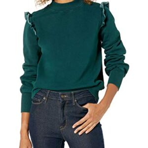 Goodthreads Women's Heritage Fleece Long Sleeve Ruffle Shoulder Sweatshirt, Emerald Green, X-Large