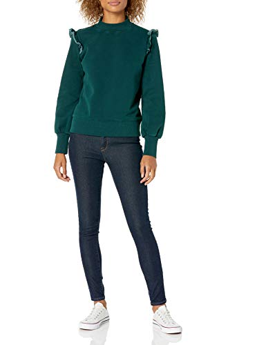 Goodthreads Women's Heritage Fleece Long Sleeve Ruffle Shoulder Sweatshirt, Emerald Green, X-Large