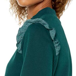 Goodthreads Women's Heritage Fleece Long Sleeve Ruffle Shoulder Sweatshirt, Emerald Green, X-Large