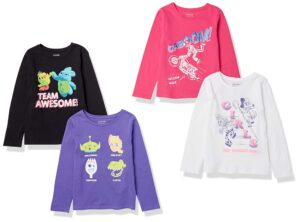 amazon essentials disney | marvel | star wars girls' long-sleeve t-shirts (previously spotted zebra), pack of 4, toy story friends print, medium