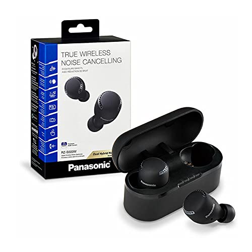 Panasonic True Wireless Earbuds, Noise Cancelling Bluetooth Headphones, IPX4 Water Resistant and Compatible with Alexa, Charging Case Included - RZ-S500W (Black)