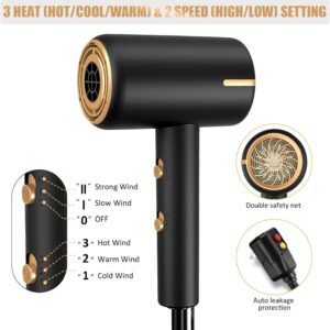 Professional Ionic Salon Hair Dryer, Powerful 1800W Blow Dryer, Negative Ion Technolog, 2 Speed, 3 Cool Settings, 2 Concentrator Nozzles and 1 Diffuser, for Home, Travel, Salon and Hotel