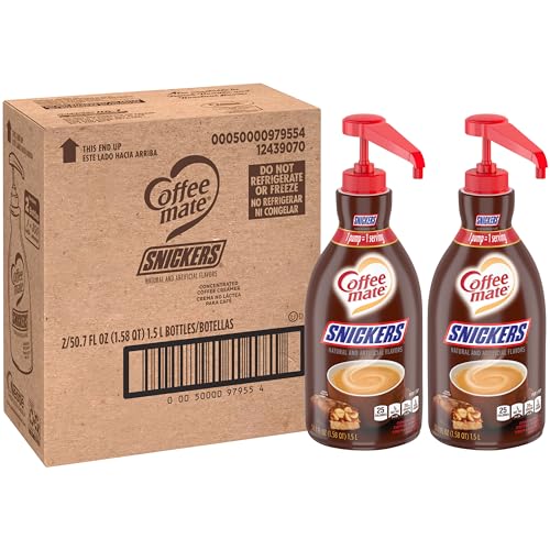 Nestle Coffee mate Coffee Creamer, Snickers, Concentrated Liquid Pump Bottle, Non Dairy, No Refrigeration, 50.7 Fl Oz (Pack of 2)