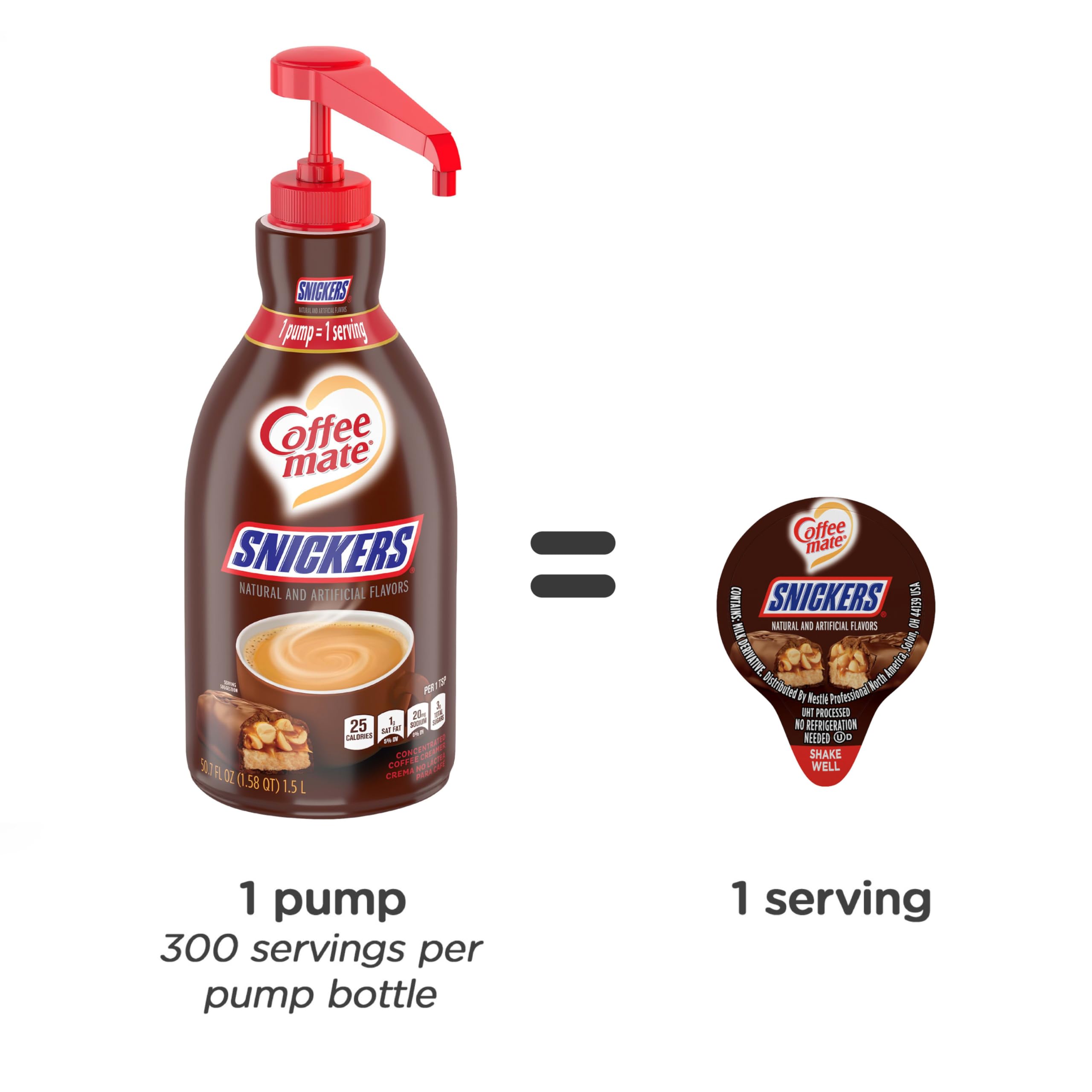 Nestle Coffee mate Coffee Creamer, Snickers, Concentrated Liquid Pump Bottle, Non Dairy, No Refrigeration, 50.7 Fl Oz (Pack of 2)