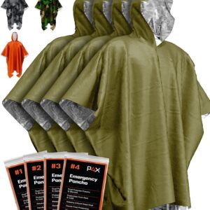 PREPARED4X Emergency Rain Poncho with Mylar Blanket Liner for Car - Heavy Duty, Waterproof Camping Gear, Survival Tactical Prepper Supplies– 4 Pack (Green)