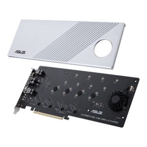 ASUS Hyper M.2 x16 Gen 4 (PCIe 4.0/3.0) Supports 4X M.2 NVMe Devices (2242/2260/2280/22110) Up to 256Gbps for AMD TRX40 / X570 PCIe 4.0 NVMe Raid and Intel® Platform