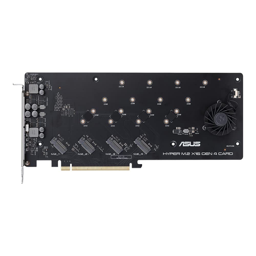 ASUS Hyper M.2 x16 Gen 4 (PCIe 4.0/3.0) Supports 4X M.2 NVMe Devices (2242/2260/2280/22110) Up to 256Gbps for AMD TRX40 / X570 PCIe 4.0 NVMe Raid and Intel® Platform