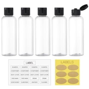 lisapack 3.4 oz travel bottles for toiletries, 5pcs travel containers for shampoo tsa approved, plastic empty travel size bottles (100ml, clear)