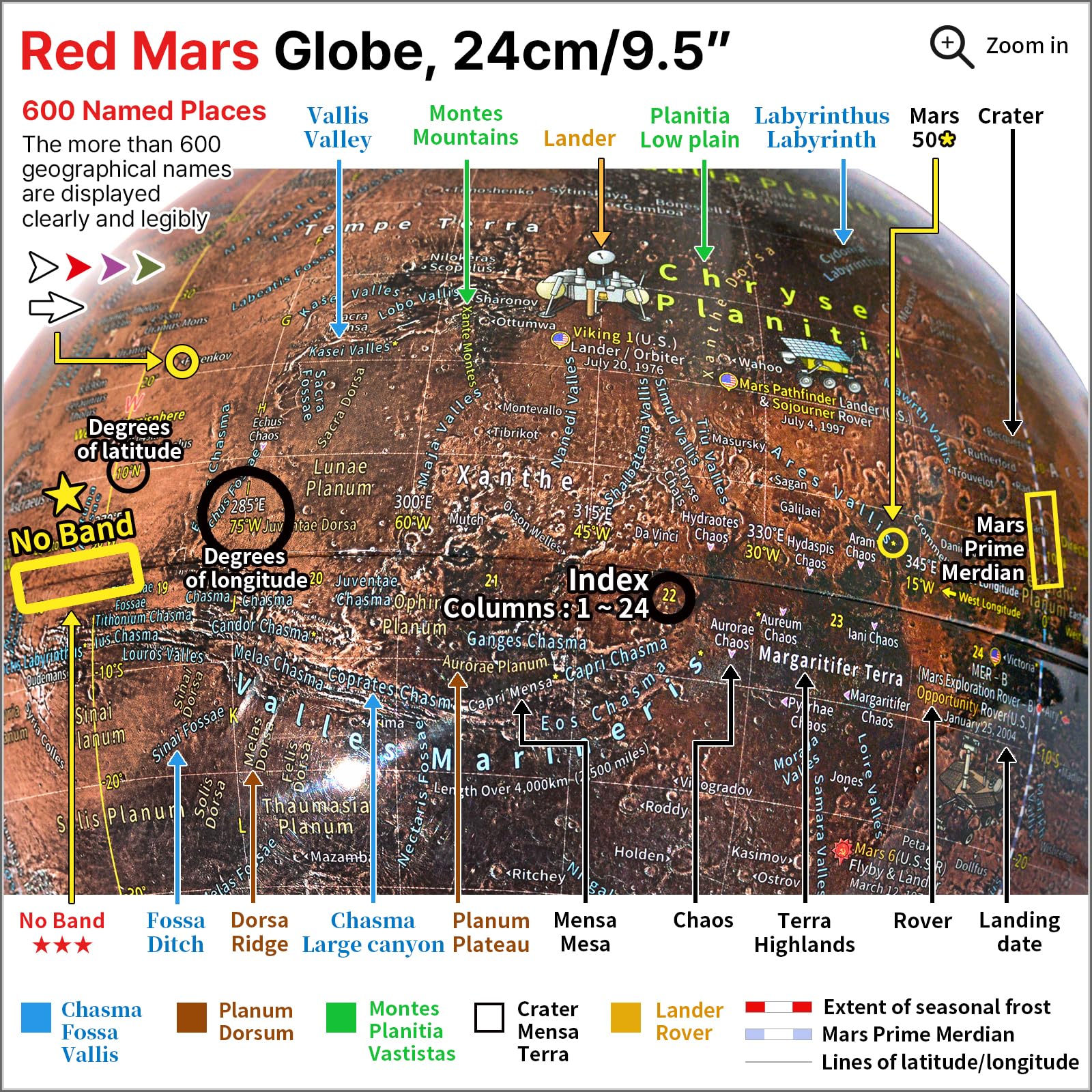 Mapsoft Explorer Mars Globe, 24cm/9.5", R-24, Red Planet, Mars Map, Mars Atlas, Mars Poster