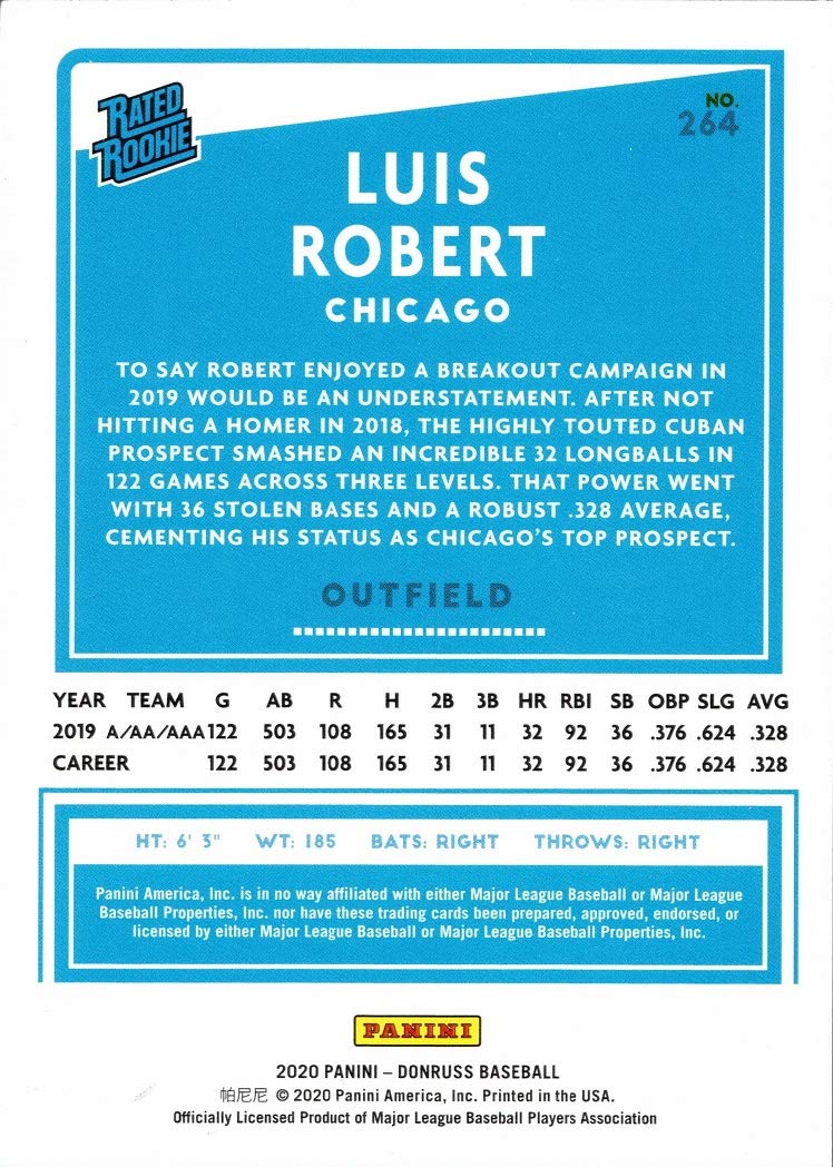 2020 Panini Donruss Baseball #264 Luis Robert Rookie Card - Rated Rookie