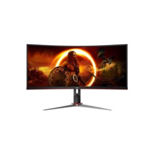 AOC CQ34G2 Super Curved Frameless Gaming Monitor, UltraWide FHD 2560x1080, 1500R VA Panel, 1ms MPRT, 75Hz, FreeSync, Height Adjustable, 3-Yr Zero Dead Pixels Black/Silver