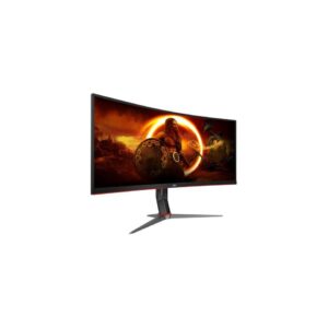 AOC CQ34G2 Super Curved Frameless Gaming Monitor, UltraWide FHD 2560x1080, 1500R VA Panel, 1ms MPRT, 75Hz, FreeSync, Height Adjustable, 3-Yr Zero Dead Pixels Black/Silver