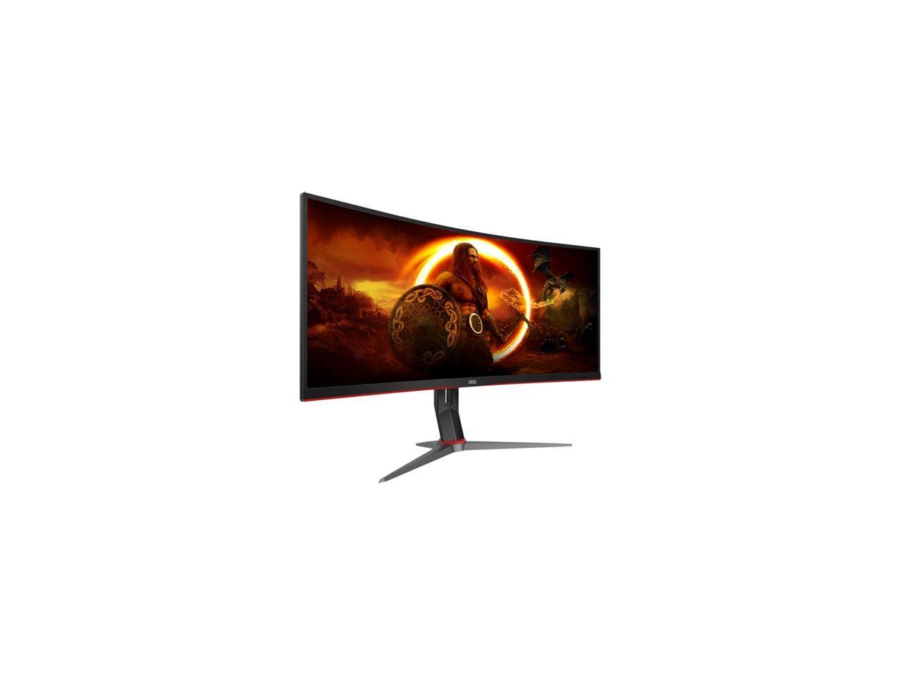 AOC CQ34G2 Super Curved Frameless Gaming Monitor, UltraWide FHD 2560x1080, 1500R VA Panel, 1ms MPRT, 75Hz, FreeSync, Height Adjustable, 3-Yr Zero Dead Pixels Black/Silver