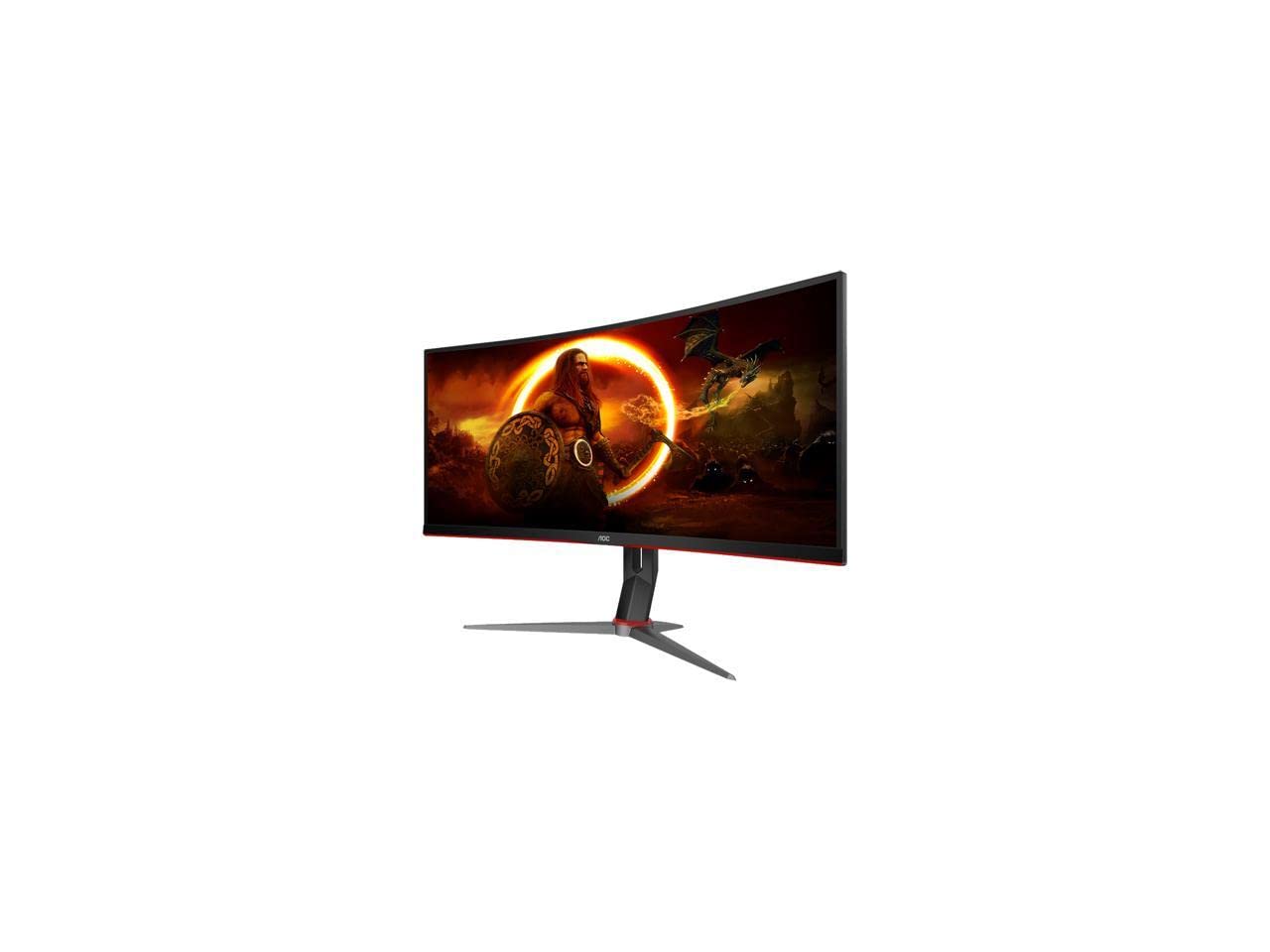 AOC CQ34G2 Super Curved Frameless Gaming Monitor, UltraWide FHD 2560x1080, 1500R VA Panel, 1ms MPRT, 75Hz, FreeSync, Height Adjustable, 3-Yr Zero Dead Pixels Black/Silver