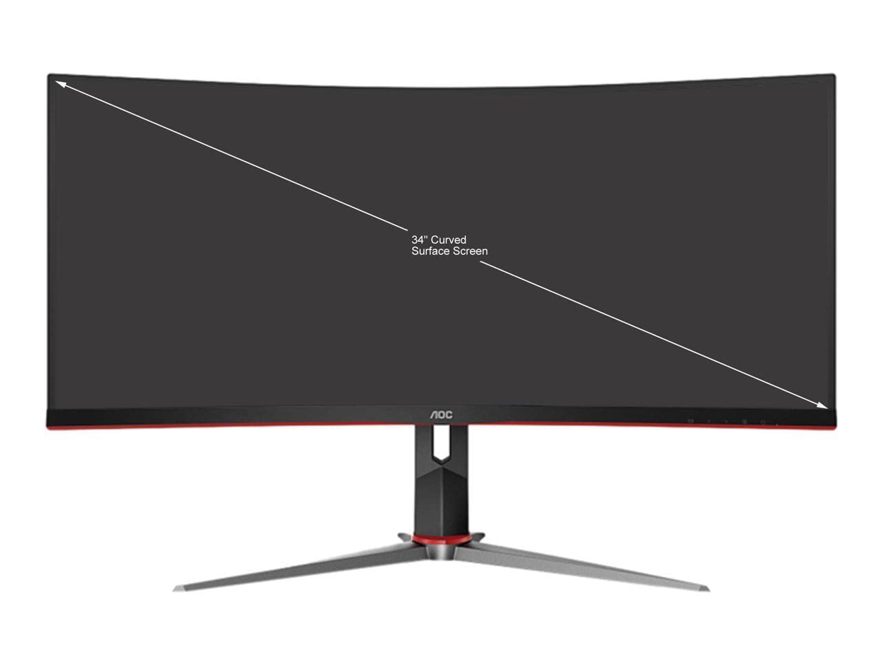 AOC CQ34G2 Super Curved Frameless Gaming Monitor, UltraWide FHD 2560x1080, 1500R VA Panel, 1ms MPRT, 75Hz, FreeSync, Height Adjustable, 3-Yr Zero Dead Pixels Black/Silver