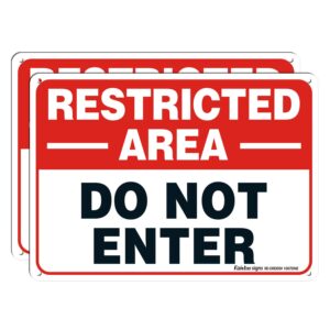 restricted area sign, do not enter signs metal, 2 pack, 10 x 7 inch .40 rust free aluminum, uv protected, weather resistant, waterproof, durable ink, easy to install