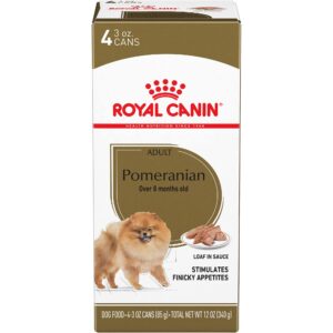 royal canin breed health nutrition pomeranian adult loaf in sauce canned dog food, 3 oz can (4-pack)