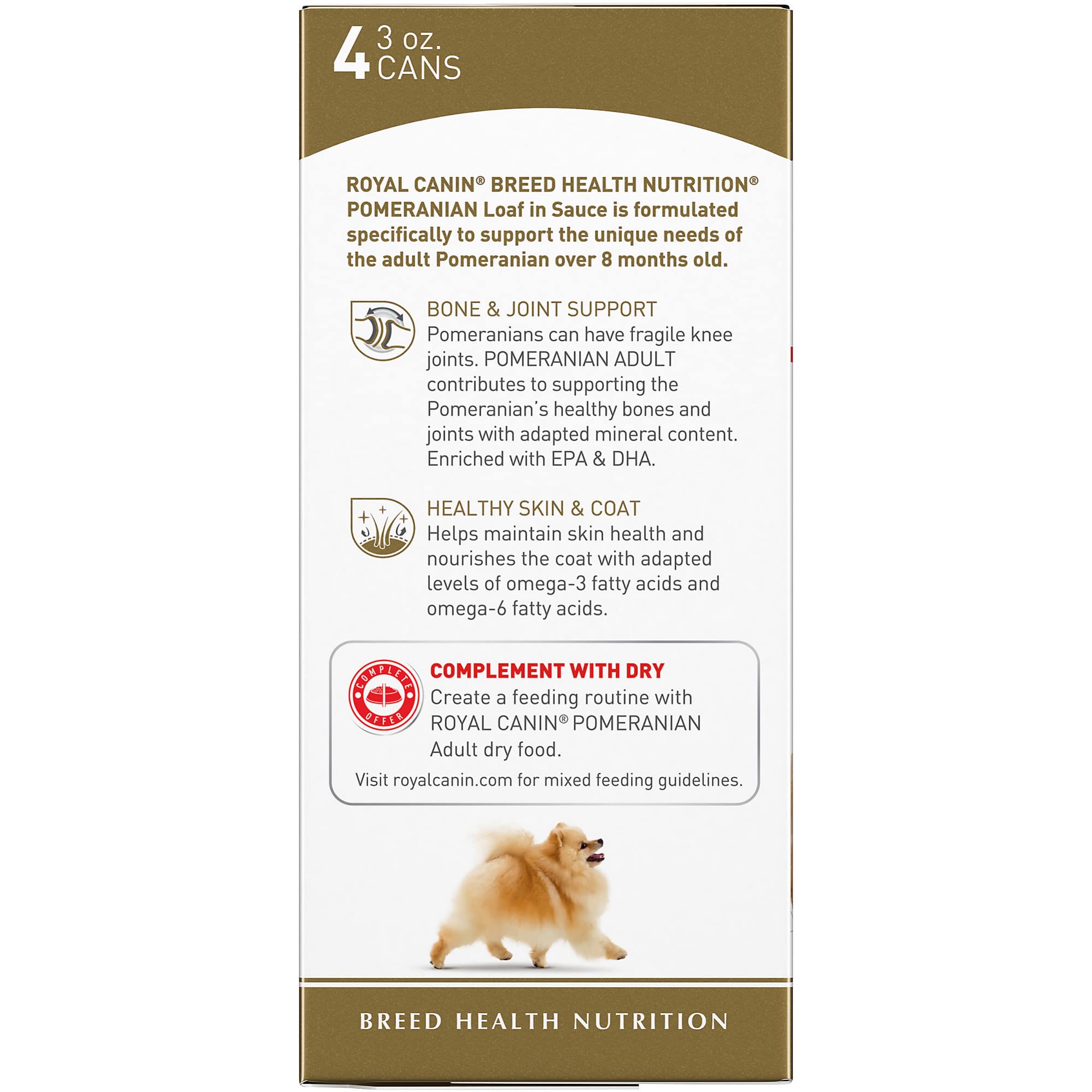 Royal Canin Breed Health Nutrition Pomeranian Adult Loaf in Sauce Canned Dog Food, 3 oz can (4-pack)