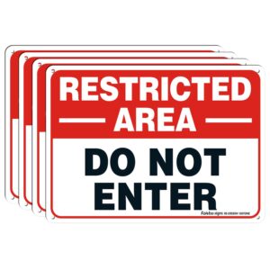 restricted area sign, do not enter signs metal, 4 pack, 10 x 7 inch .40 rust free aluminum, uv protected, weather resistant, waterproof, durable ink, easy to install