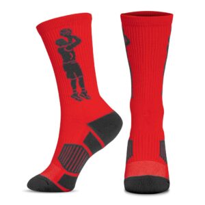 chalktalksports basketball player woven mid-calf socks | jump shot (red/black)