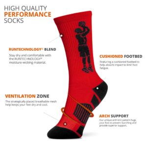 ChalkTalkSPORTS Basketball Player Woven Mid-Calf Socks | Jump Shot (Red/Black)