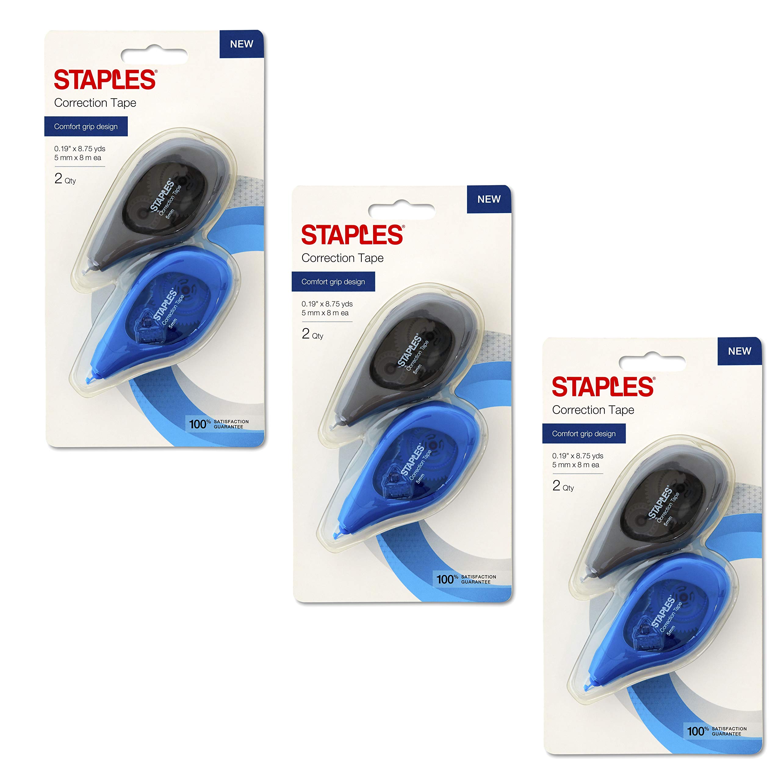 Staples Topwinder Comfort Grip Correction Tape, Gray & Blue, 6 Count, 51667 (6)