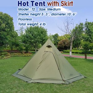 Tipi Hot Tent with Fire Retardant Stove Jack for Flue Pipes, 2 Person Lightweight, Teepee Tents for Family Team Outdoor Backpacking Camping Hiking (Olive)