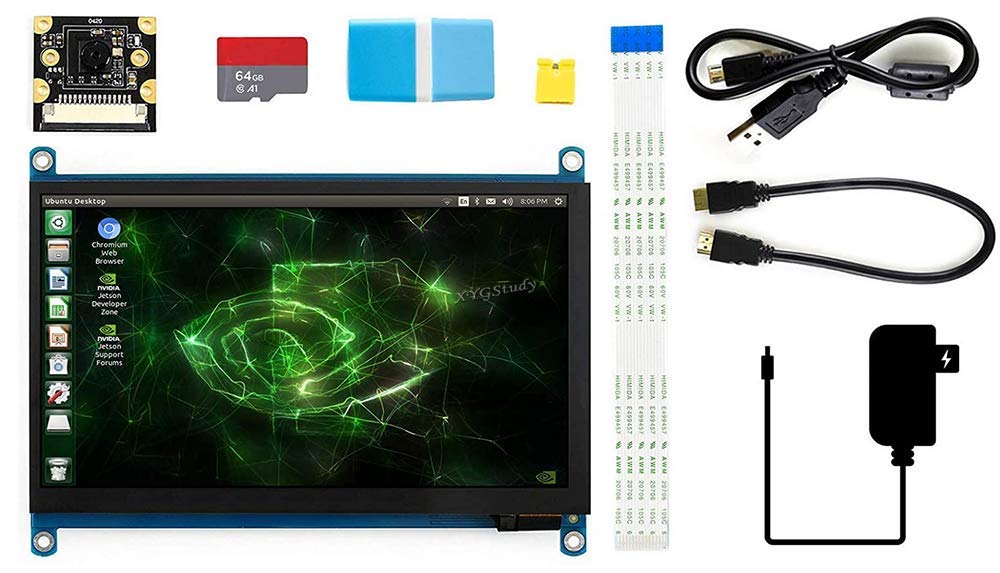 Jetson Nano Developer Accessories Kit for Small Powerful Computer AI Development Board with 7 inch IPS Touch HDMI Screen LCD Display Micro Card 64GB Camera Module @XYGStudy (AcceC)