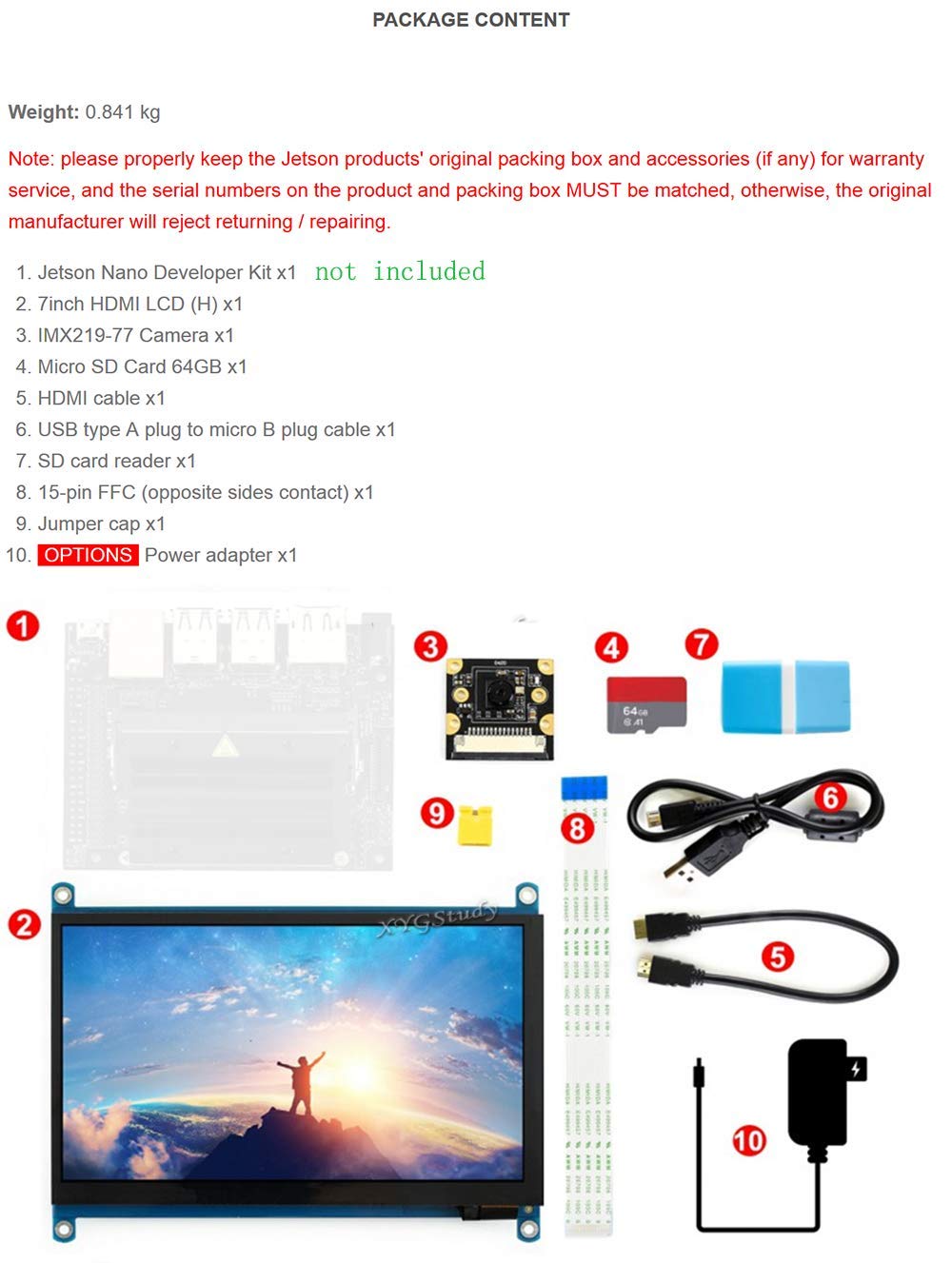 Jetson Nano Developer Accessories Kit for Small Powerful Computer AI Development Board with 7 inch IPS Touch HDMI Screen LCD Display Micro Card 64GB Camera Module @XYGStudy (AcceC)