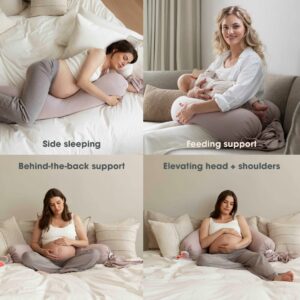 bbhugme Adjustable Pregnancy Pillow – Full Body Support for Side Sleeping - Adjustable Firmness and Shape - Supports Back, Legs, Belly, HIPS for Pregnant Women - Removable Cover - Dusty Olive