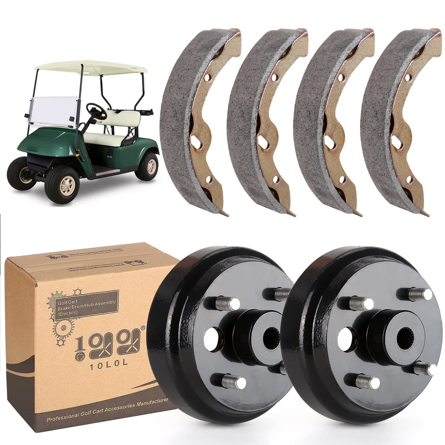 10L0L Golf Cart EZGO Brake Maintenance Kit for 1997-Up Electric EZGO TXT PDS,Incl. Brake Hub Drums & Brake Pads/Shoes, OEM# 19186G1, 70794G01, 70795G01, 27943G01(NOT FIT Gas Models)