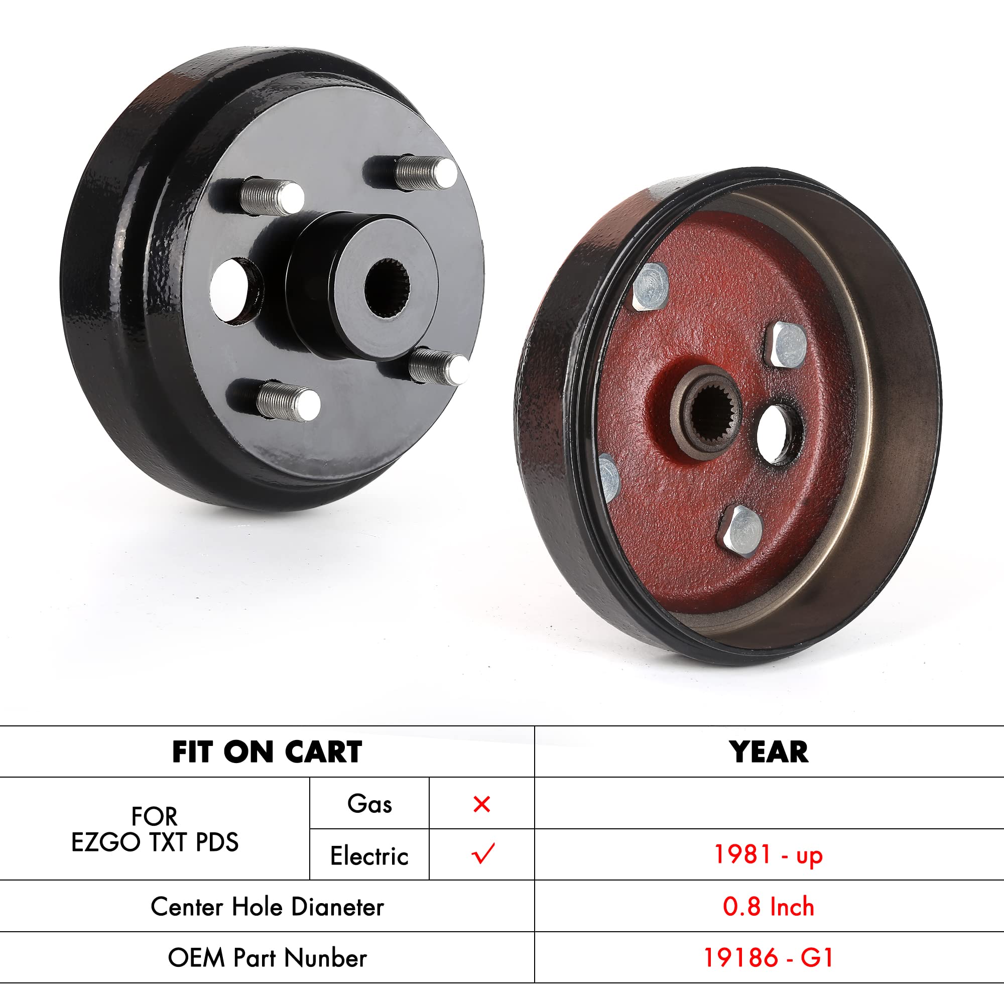 10L0L Golf Cart EZGO Brake Maintenance Kit for 1997-Up Electric EZGO TXT PDS,Incl. Brake Hub Drums & Brake Pads/Shoes, OEM# 19186G1, 70794G01, 70795G01, 27943G01(NOT FIT Gas Models)