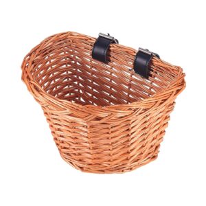 onever handlebar bike basket, wicker kids bicycle basket, bike accessory with leather straps, hand-woven small beach cruiser bike basket for girls kids small cat dog basket, knee scooter basket