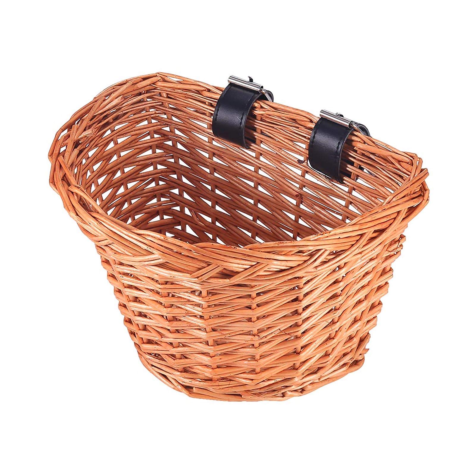 ONEVER Handlebar Bike Basket, Wicker Kids Bicycle Basket, Bike Accessory with Leather Straps, Hand-Woven Small Beach Cruiser Bike Basket for Girls Kids Small Cat Dog Basket, Knee Scooter Basket