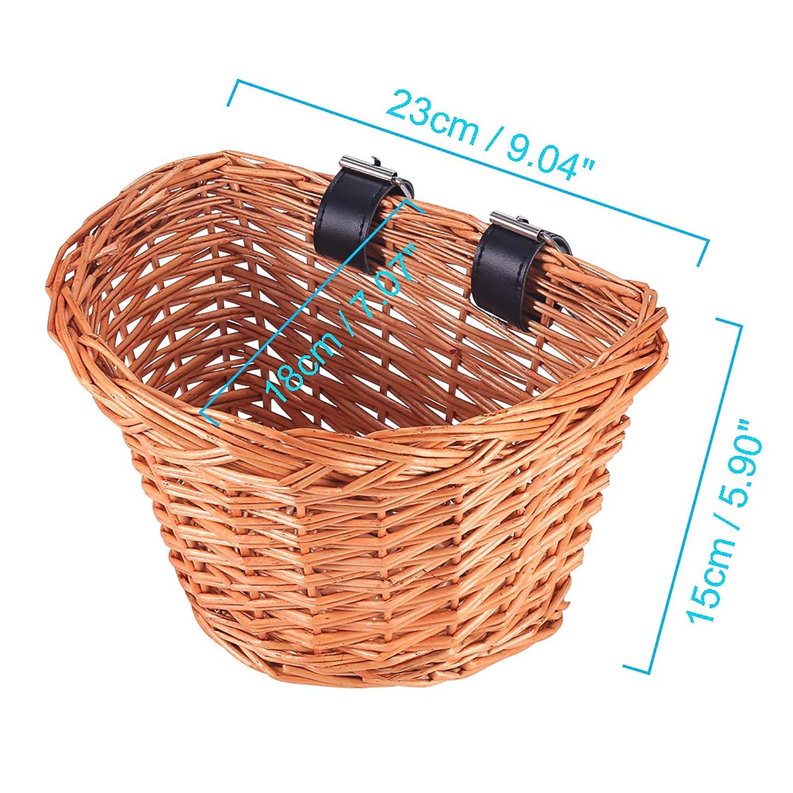 ONEVER Handlebar Bike Basket, Wicker Kids Bicycle Basket, Bike Accessory with Leather Straps, Hand-Woven Small Beach Cruiser Bike Basket for Girls Kids Small Cat Dog Basket, Knee Scooter Basket