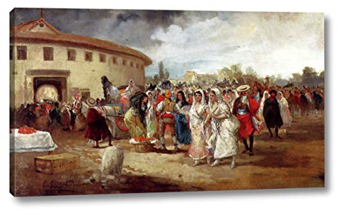 A Rainy Day On The Plaza de Toros by Eugeno Lucas y Villamil - 14" x 24" Gallery Wrap Canvas Art Print - Ready to Hang