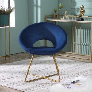 Roundhill Furniture Slatina Silky Velvet Upholstered Accent Chair with Gold Tone Finished Base, 25D x 28W x 31.5H in, Blue