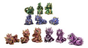 ebros gift set of 12 colorful metallic red green purple blue baby dragons in multiple poses miniature figurines whimsical medieval fantasy dragon wyrmlings fairy garden mini statues