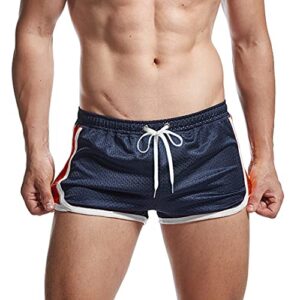 AIMPACT Mens Gym Shorts 70s 80s Retro Workout Running Bodybuilding Shorts with Liner(BlueRed S)