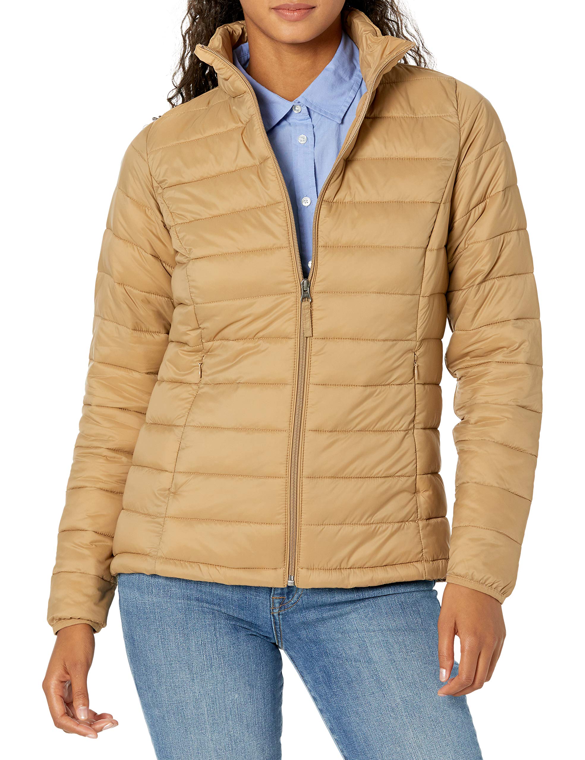 Amazon Essentials Women's Lightweight Long-Sleeve Water-Resistant Packable Puffer Jacket (Available in Plus Size), Camel, Large