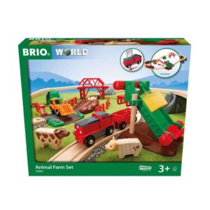 brio 33984 animal farm set | wooden toy train set for kids age 3 and up