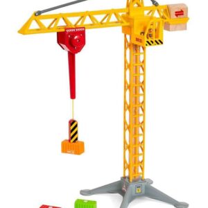 BRIO 33835 Construction Crane with Lights | Wooden Toy Train Set for Kids Age 3 and Up, Yellow