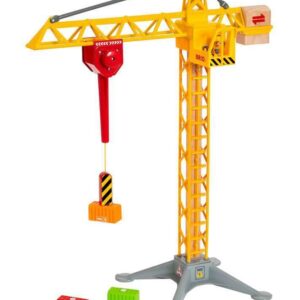 BRIO 33835 Construction Crane with Lights | Wooden Toy Train Set for Kids Age 3 and Up, Yellow