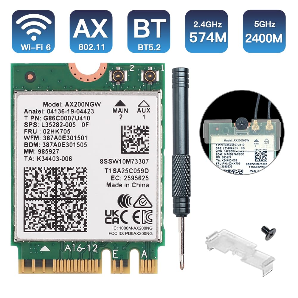 REKONG WiFi 6 AX200NGW M.2 2230 WiFi Network Card Dual Band 160MHz MU-MIMO 802.11AC AX 3000Mbps 2.4Ghz 5Ghz BT5.2 AX200 Wireless Adapter OFDMA Support vPro Miracast Only for Windows 10/11,64 bit